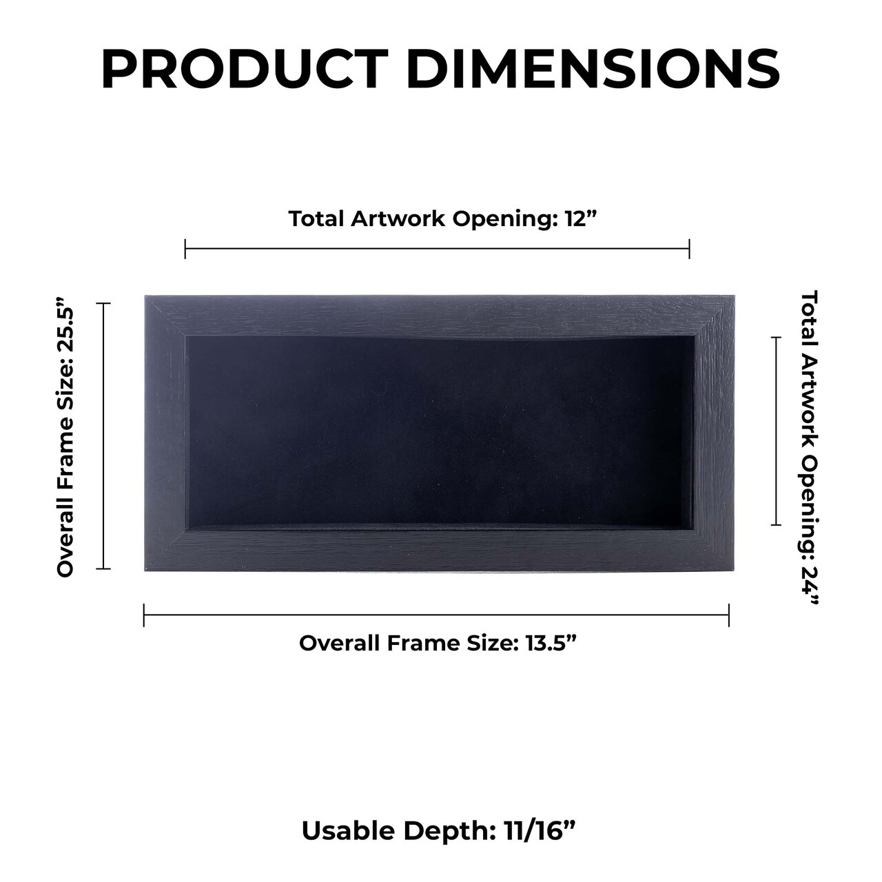 Black Wood Grain Shadow Box Frame with Acrylic Front - Black Suede Backing, 30 Sizes